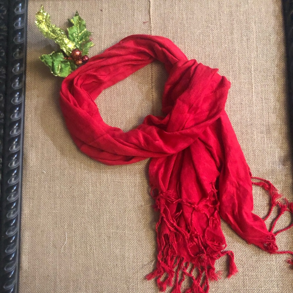 Christmas Red Scarf With Fringe